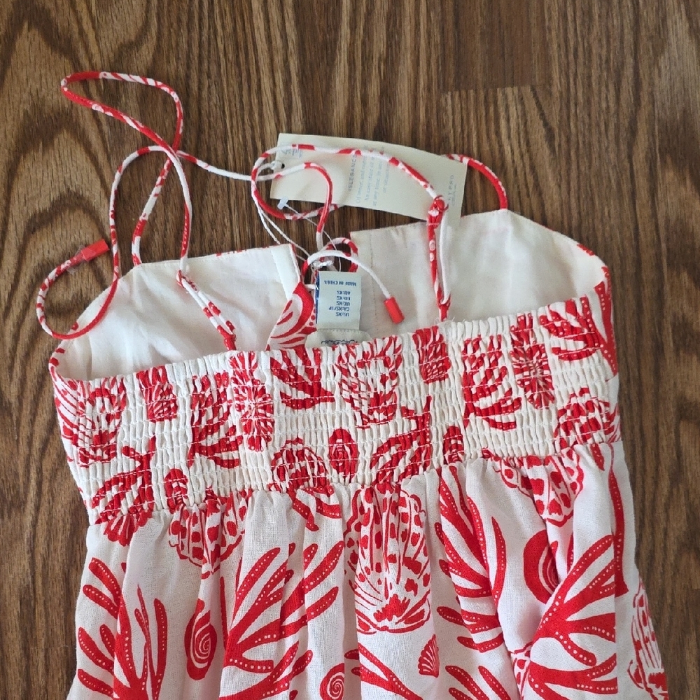 Girls Red and White Shell-Print Sundress - Picture 5 of 7